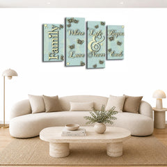 LR Family Wall Art Picture – Cream & Duck Egg Love Quote Framed 4 Panel Split Canvas Print | Ready to Hang | Modern Wall Art for Living Room, Bedroom & Office