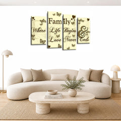 LR Family Love Quote Wall Art Picture – Cream & Brown Framed 4 Panel Split Canvas Print | Ready to Hang | Modern Wall Art for Living Room, Bedroom & Office