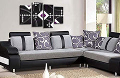 LR Abstract Wall Art Print Purple Black White Squares Stripes Framed Split Panel Picture Ready to Hang