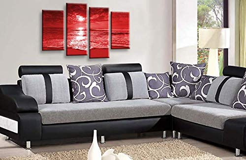 LR Sunset Beach Canvas Art Picture Red Cream Seascape Love Home Split Wall Panel Print