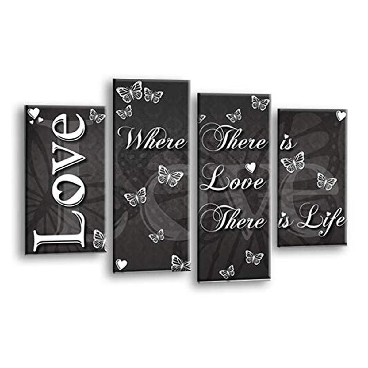 LR Love Quote Wall Art Picture – Grey & White Framed 4 Panel Split Canvas Print | Ready to Hang | Modern Wall Art for Living Room, Bedroom & Office