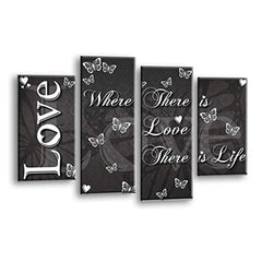 LR Love Quote Wall Art Picture – Grey & White Framed 4 Panel Split Canvas Print | Ready to Hang | Modern Wall Art for Living Room, Bedroom & Office