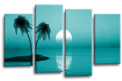 LR Sunset Beach Wall Art Picture Teal Palm Trees Island Framed Split Panel Canvas Ready to Hang
