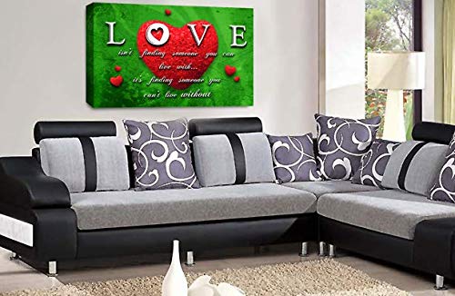 LR Love Quote Wall Art Picture Green Red Heart Framed Canvas Print Ready to Hang