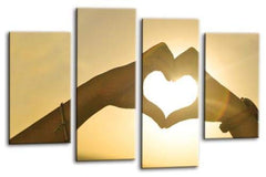 LR Sunset Love Heart Wall Art Picture Yellow Gold Home Framed Split Canvas Print Ready to Hang