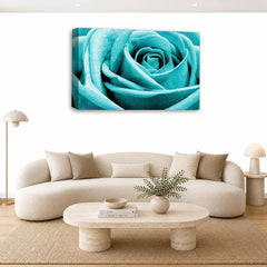 LR Floral Rose Wall Art Picture – Teal Framed Canvas Print | Ready to Hang | Modern Wall Art for Living Room, Bedroom & Office