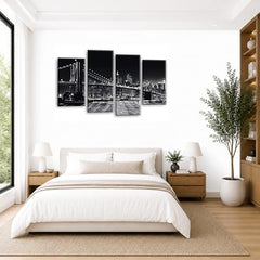 LR New York Skyline Wall Art Picture Framed 4 Panel Split Canvas Print | Ready to Hang | Modern Wall Art for Living Room, Bedroom & Office