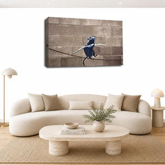 LR Framed Banksy Rat Wall Art Picture – Grey & White Graffiti Art Framed Canvas Print | Ready to Hang | Modern Wall Art for Living Room, Bedroom & Office