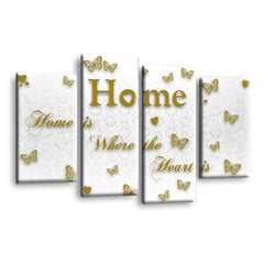 LR Love Quote Home Wall Art Picture – Gold & White Framed 4 Panel Split Canvas Print | Ready to Hang | Modern Wall Art for Living Room, Bedroom & Office