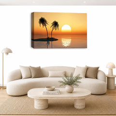 LR Sunset Beach Wall Art Picture – Orange Seascape Framed Canvas Print | Ready to Hang | Modern Wall Art for Living Room, Bedroom & Office