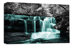 LR Teal Waterfall Canvas Wall Art Picture Forest Landscape Grey White Framed Print Ready to Hang