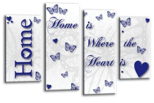 LR Love Quote Home Wall Art Picture – Blue & White Framed 4 Panel Split Canvas Print | Ready to Hang | Modern Wall Art for Living Room, Bedroom & Office