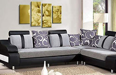 LR Floral Rose Wall Art Picture – Cream & Brown Framed 4 Panel Split Canvas Print | Ready to Hang | Modern Wall Art for Living Room, Bedroom & Office