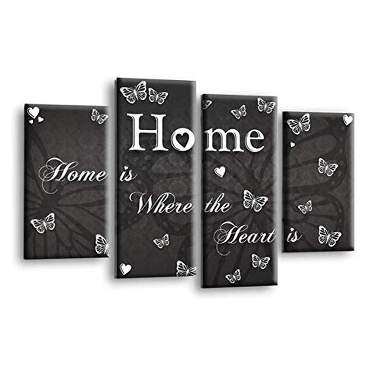 LR Love Quote Home Wall Art Picture – Grey & White Framed 4 Panel Split Canvas Print | Ready to Hang | Modern Wall Art for Living Room, Bedroom & Office