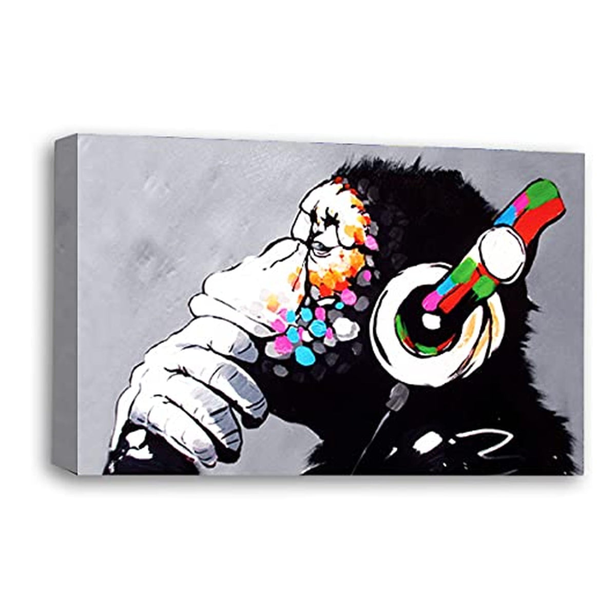 LR Banksy DJ Monkey Wall Art Picture – Graffiti Art Framed Canvas Print | Ready to Hang | Modern Wall Art for Living Room, Bedroom & Office
