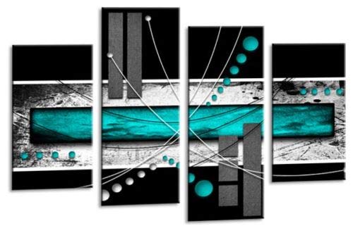 LR Abstract Wall Art Canvas Picture Teal White Black Stripes Home Framed Split Panel Print Ready to Hang