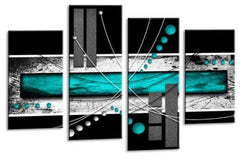 LR Abstract Wall Art Canvas Picture Teal White Black Stripes Home Framed Split Panel Print Ready to Hang