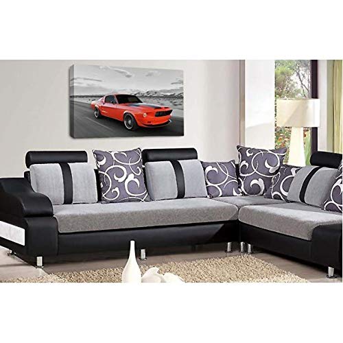 LR Ford Mustang Wall Art Picture Red Sports Car Framed Canvas Print Ready to Hang