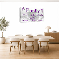 LR Family Love Quote Wall Art Picture – Purple & White Framed Canvas Print | Ready to Hang | Modern Wall Art for Living Room, Bedroom & Office