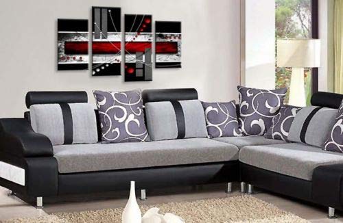 LR Abstract Squares Wall Art Picture Red Black White Large Framed Canvas Split Panel Print Ready to Hang