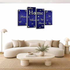 LR Love Quote Home Wall Art Picture – Blue & Cream Framed 4 Panel Split Canvas Print | Ready to Hang | Modern Wall Art for Living Room, Bedroom & Office