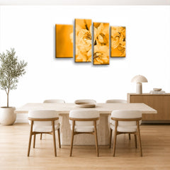LR Floral Rose Wall Art Picture – Cream & Orange Framed 4 Panel Split Canvas Print | Ready to Hang | Modern Wall Art for Living Room, Bedroom & Office