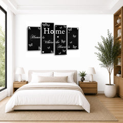 LR Love Quote Home Wall Art Picture – Black & White Framed 4 Panel Split Canvas Print | Ready to Hang | Modern Wall Art for Living Room, Bedroom & Office