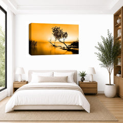 LR Seascape Landscape Sunset Wall Art Picture – Grey & Orange Framed Canvas Print | Ready to Hang | Modern Wall Art for Living Room, Bedroom & Office