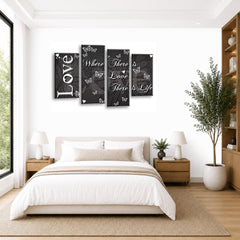 LR Love Quote Wall Art Picture – Grey & White Framed 4 Panel Split Canvas Print | Ready to Hang | Modern Wall Art for Living Room, Bedroom & Office