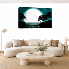 LR Abstract Landscape Wall Art Picture – Teal, Black & White Seascape Framed Canvas Print | Ready to Hang | Modern Wall Art for Living Room, Bedroom & Office