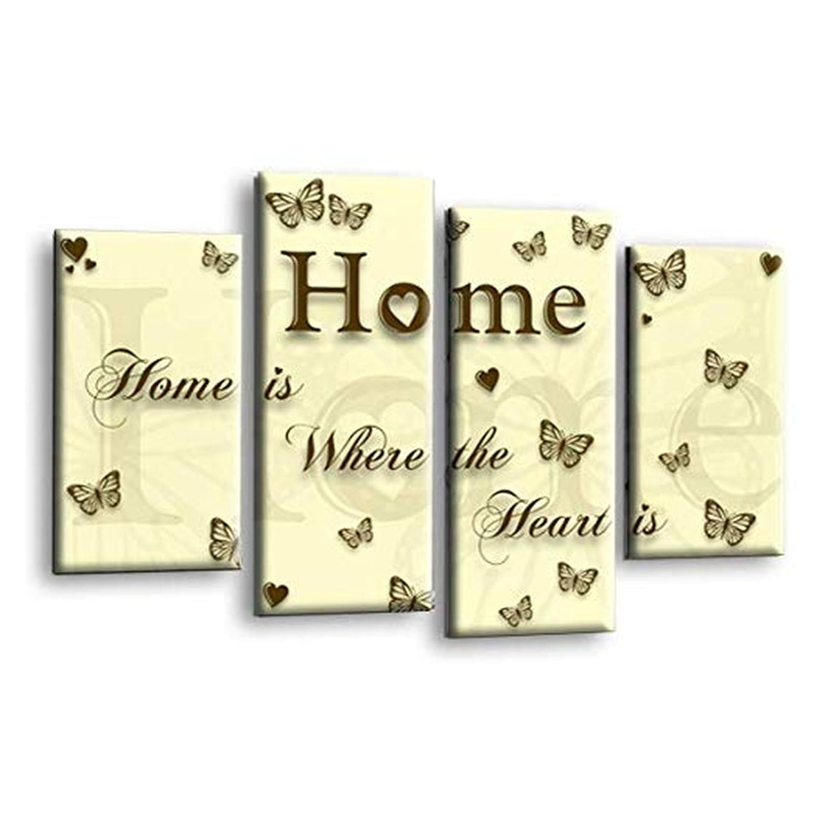 LR Love Quote Home Wall Art Picture – Cream & Brown Framed 4 Panel Split Canvas Print | Ready to Hang | Modern Wall Art for Living Room, Bedroom & Office