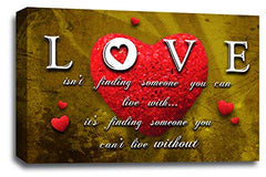 LR Love Quote Wall Art Picture – Red & Mustard Framed Canvas Print | Ready to Hang | Modern Wall Art for Living Room, Bedroom & Office