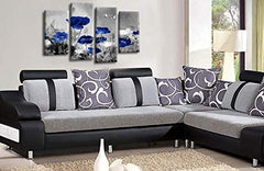 LR Floral Wall Art Grey Blue Chinese Poppy Flower Canvas Split Picture Love Landscape Print