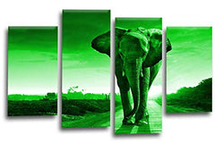 LR Elephant Sunset Wall Art Picture Green Grey Animal Africa Framed Split Canvas Print Ready to Hang