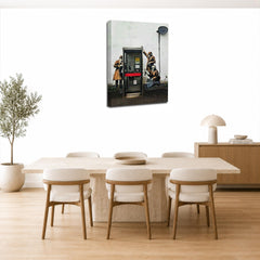 LR Framed Banksy Spies Wall Art Picture – Grey & White Graffiti Art Framed Canvas Print | Ready to Hang | Modern Wall Art for Living Room, Bedroom & Office