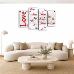 LR Love Quote Wall Art Picture – Red & White Framed 4 Panel Split Canvas Print | Ready to Hang | Modern Wall Art for Living Room, Bedroom & Office