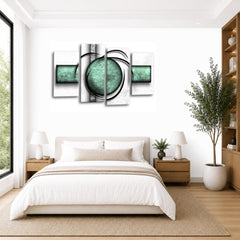 LR Abstract Wall Art Picture – White & Duck Egg Modern Framed 4 Panel Split Canvas Print | Ready to Hang | Modern Wall Art for Living Room, Bedroom & Office
