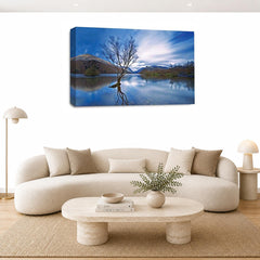 LR Landscape Sunset Wall Art Picture – Blue & Cream Seascape Framed Canvas Print | Ready to Hang | Modern Wall Art for Living Room, Bedroom & Office