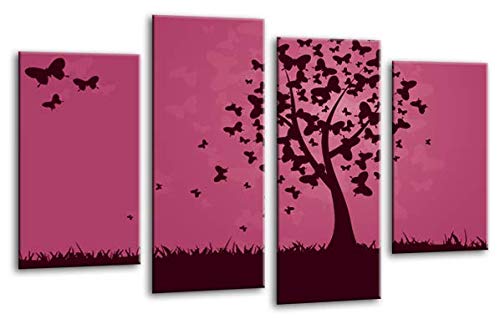 LR Floral Abstract Wall Art Picture Grey Purple Butterfly Tree Flower Love Framed Split Print Ready to Hang