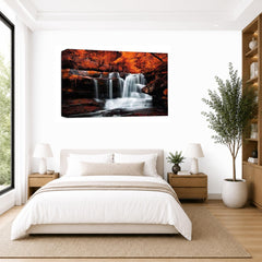 LR Orange Waterfall Wall Art Picture – Grey & White Forest Framed Canvas Print | Ready to Hang | Modern Wall Art for Living Room, Bedroom & Office