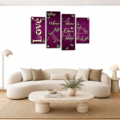 LR Love Quote Wall Art Picture – Purple & Cream Framed 4 Panel Split Canvas Print | Ready to Hang | Modern Wall Art for Living Room, Bedroom & Office