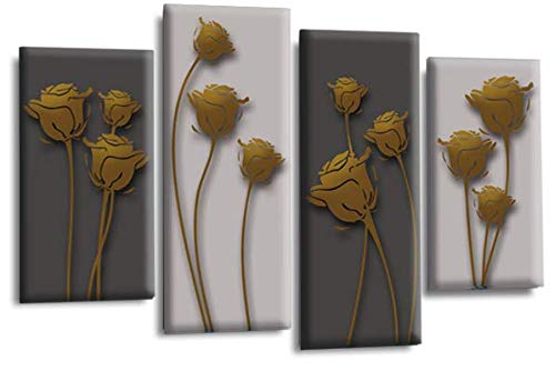 LR Gold Floral Rose Wall Art Picture Grey Abstract Flower Love Framed Split Panel Print Ready to Hang