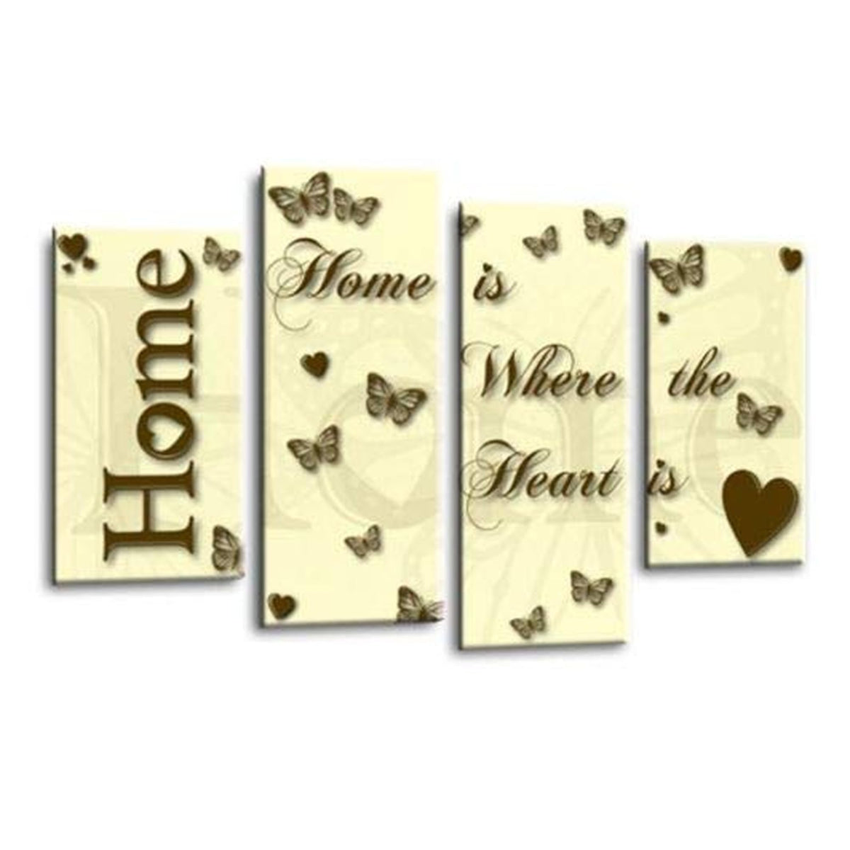 LR Love Quote Home Wall Art Picture – Cream & Brown Framed 4 Panel Split Canvas Print | Ready to Hang | Modern Wall Art for Living Room, Bedroom & Office