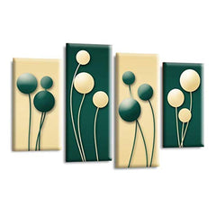 LR Floral Rose Wall Art Picture – Green & Cream Framed 4 Panel Split Canvas Print | Ready to Hang | Modern Wall Art for Living Room, Bedroom & Office