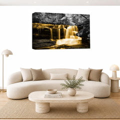 LR Orange Waterfall Wall Art Picture – Grey & White Forest Framed Canvas Print | Ready to Hang | Modern Wall Art for Living Room, Bedroom & Office