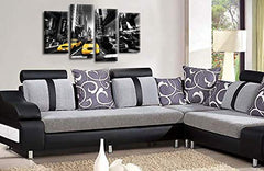 LR New York Taxi Wall Art Picture – Grey, Yellow & Black Skyline Framed 4 Panel Split Canvas Print | Ready to Hang | Modern Wall Art for Living Room, Bedroom & Office
