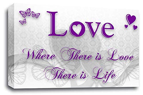 LR Love Quote Wall Art Picture – Purple & White Framed Canvas Print | Ready to Hang | Modern Wall Art for Living Room, Bedroom & Office