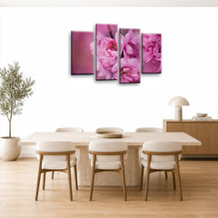 LR Floral Wall Art Picture – Pink & Cream Framed 4 Panel Split Canvas Print | Ready to Hang | Modern Wall Art for Living Room, Bedroom & Office