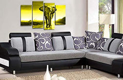 LR Elephant Sunset Wall Art Picture Yellow Grey Animal Africa Framed Split Canvas Print Ready to Hang