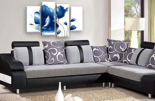 LR Blue Floral Canvas Art Picture White Grey Flower Painting Home Split Wall Panel Print
